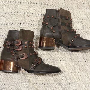 Ivy Kirzhner Olive Ankle Boots with Copper Details